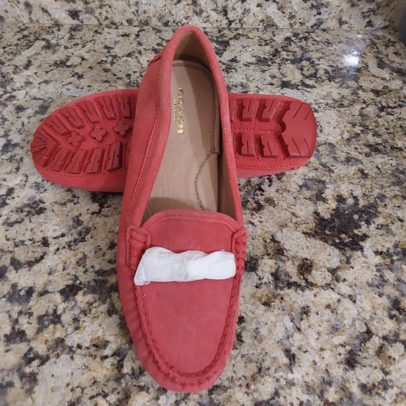 Coach Women's Coral Suede Loafers - Picture 2 of 3